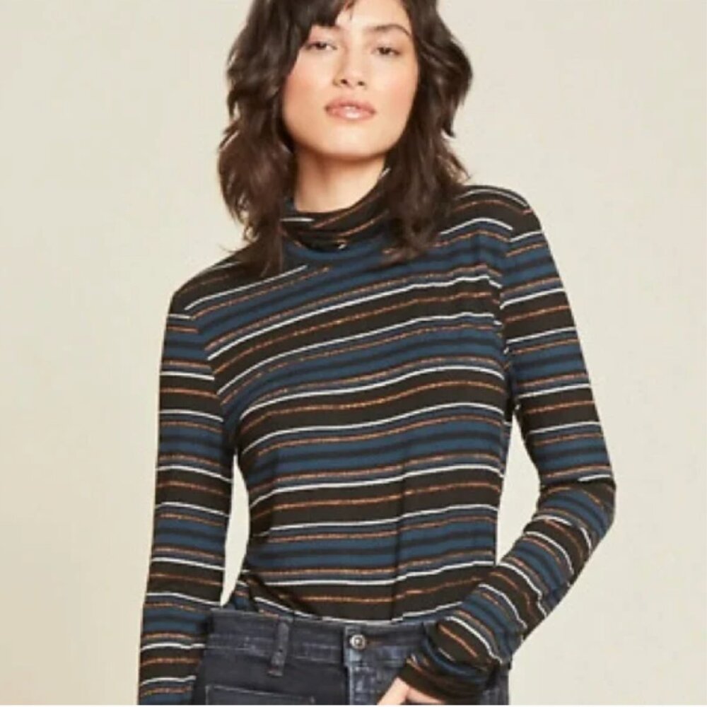 Veronica Beard Audrey Metallic Stripe Turtleneck Sweater Black Multi